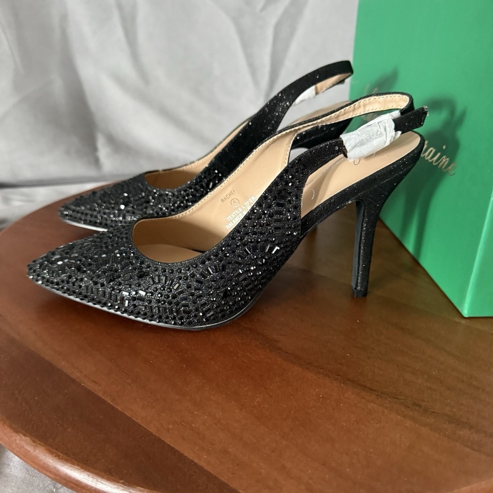 Lauren Lorraine Rachel Women's Heels Shoes Rhinestones Black‎ Slingback Size 8 - Picture 4 of 14